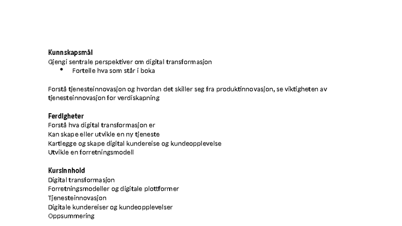 Forelesning 1: Digital Transformasjon og Tjenesteinnovasjon - Studocu