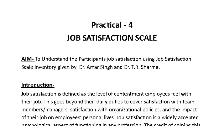 JSS 565893117: Job Satisfaction Scale Practical Report - Studocu