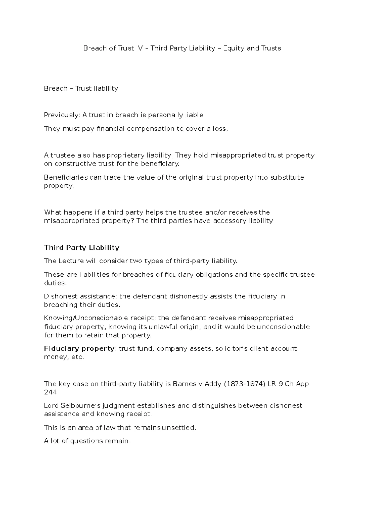 Seminar Work - Equity and Trusts - Duties & Powers of Trustees (LAW3154 ...