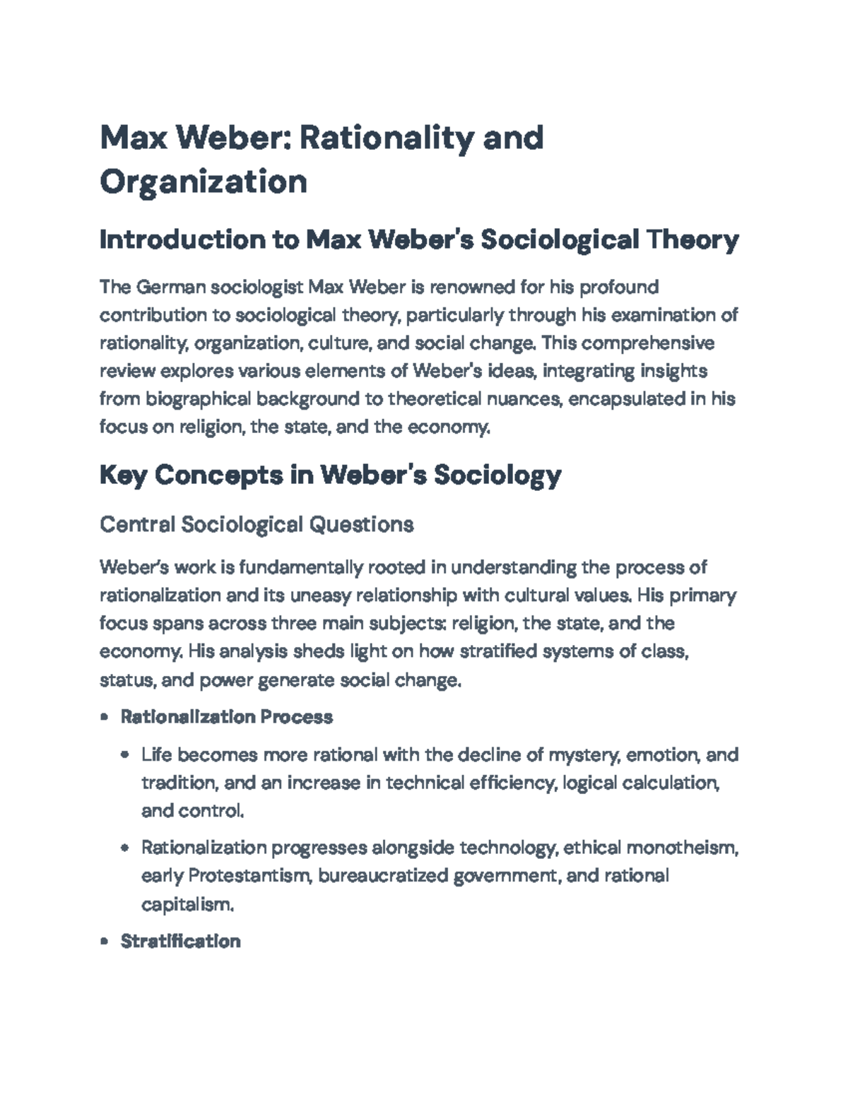 Max Weber's Sociological Theory: Rationality, Culture, and Organization ...
