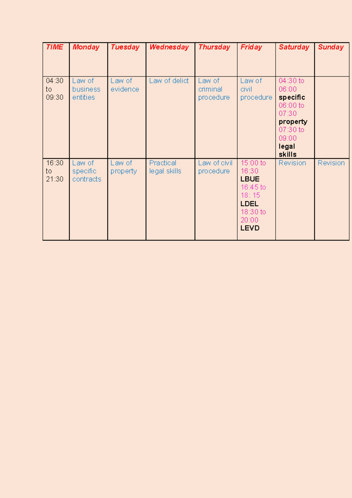 Winter holidays studying timetable - TIME Monday Tuesday Wednesday ...