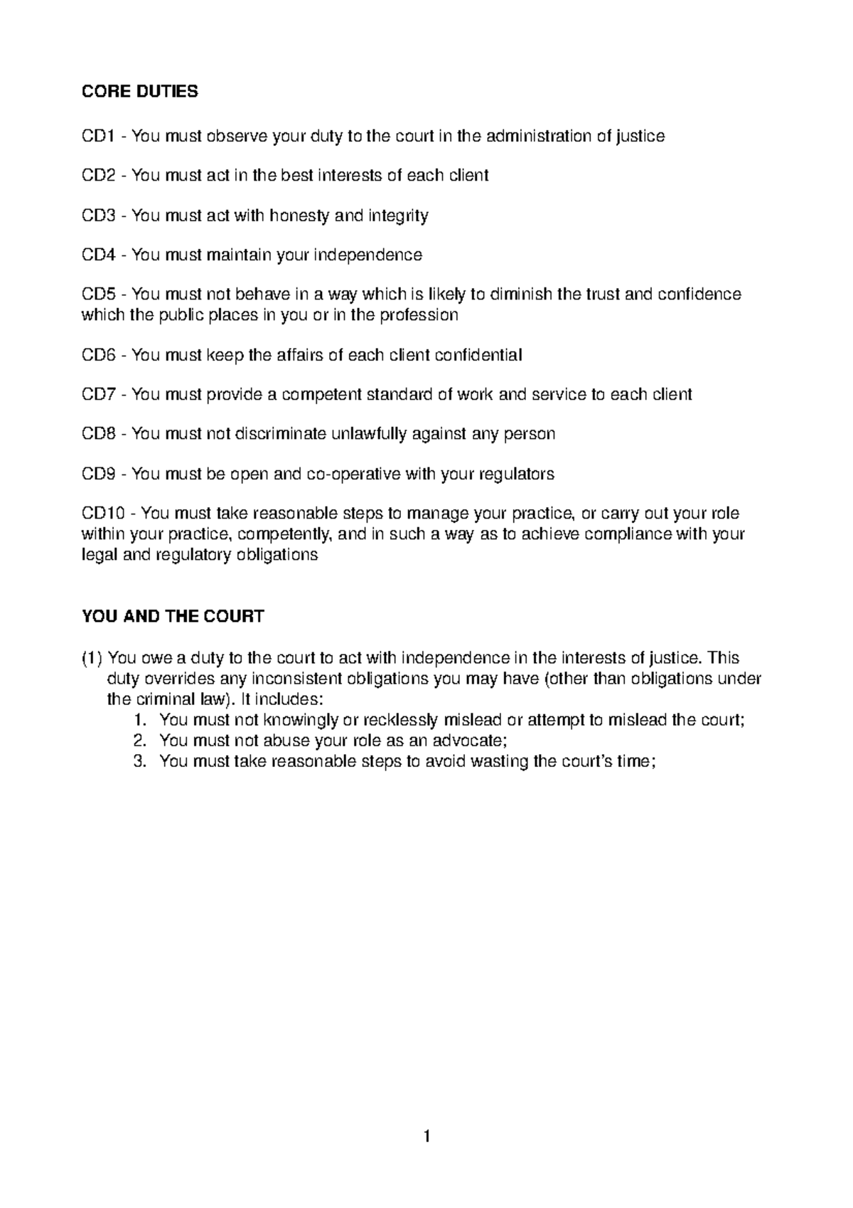 Summary of Core Duties in Professional Ethics for Law Students - Studocu
