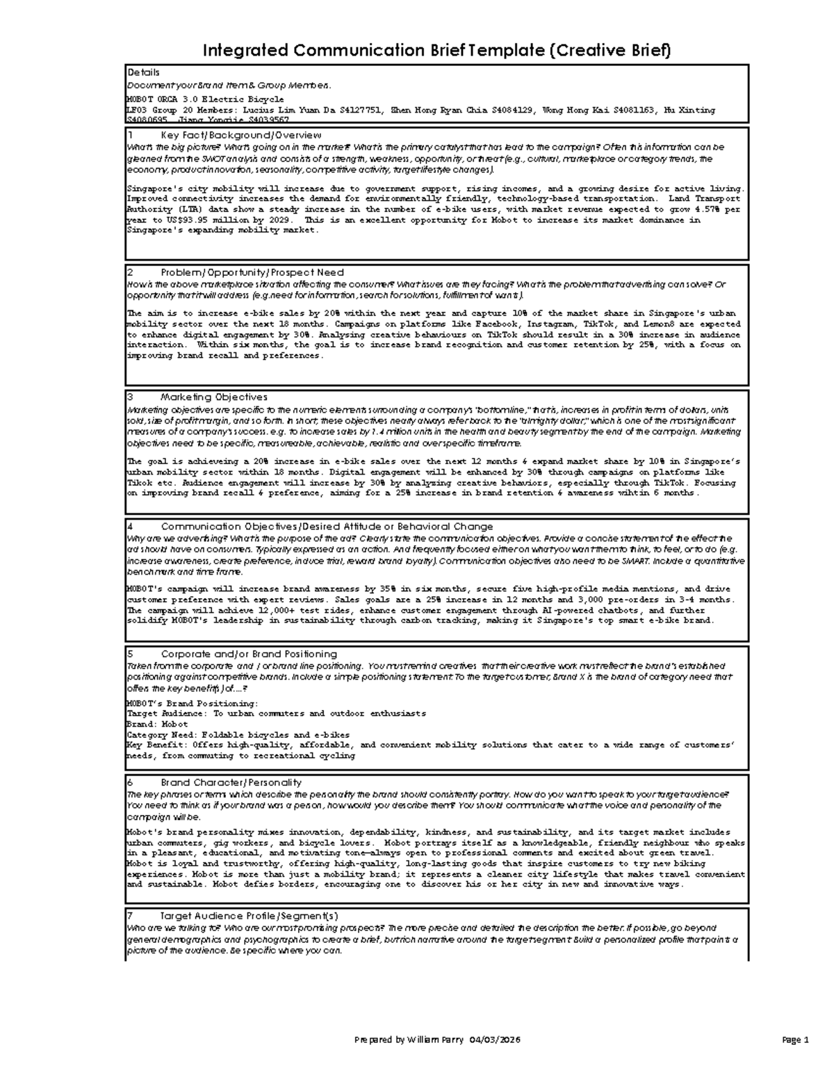 MKTG 1266 LF03 Group 20 Integrated Communication Brief for Mobot - Studocu