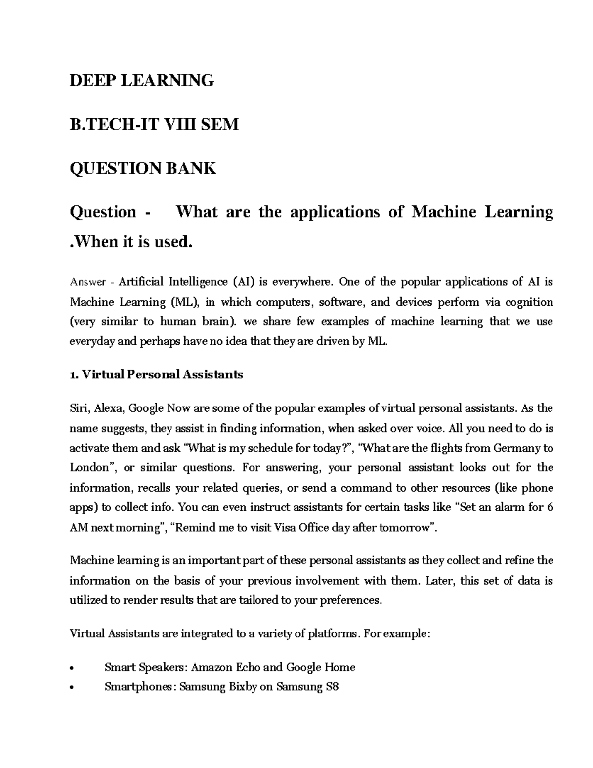 Deep Learning Study Material - BTech IT VIII Sem - Question Bank - Studocu