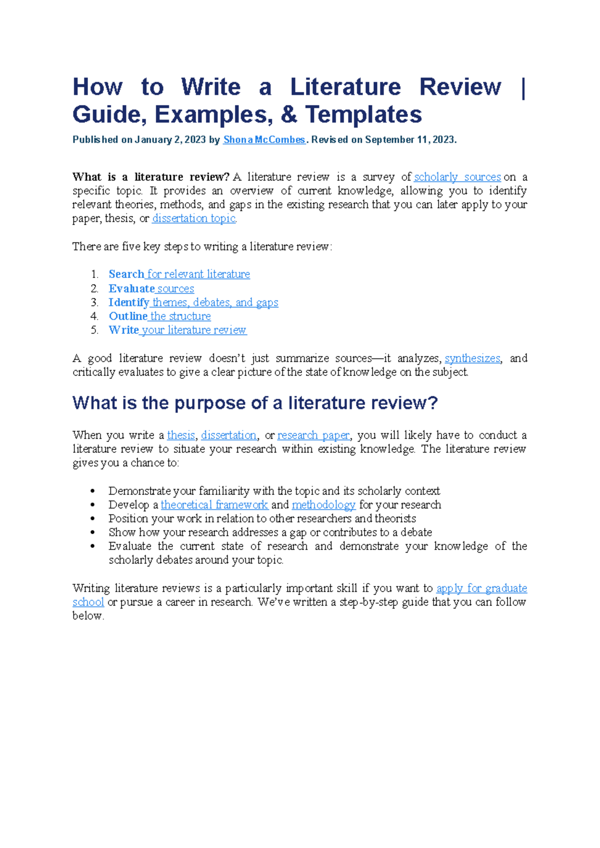 How to Write a Literature Review: A Comprehensive Guide - Studocu