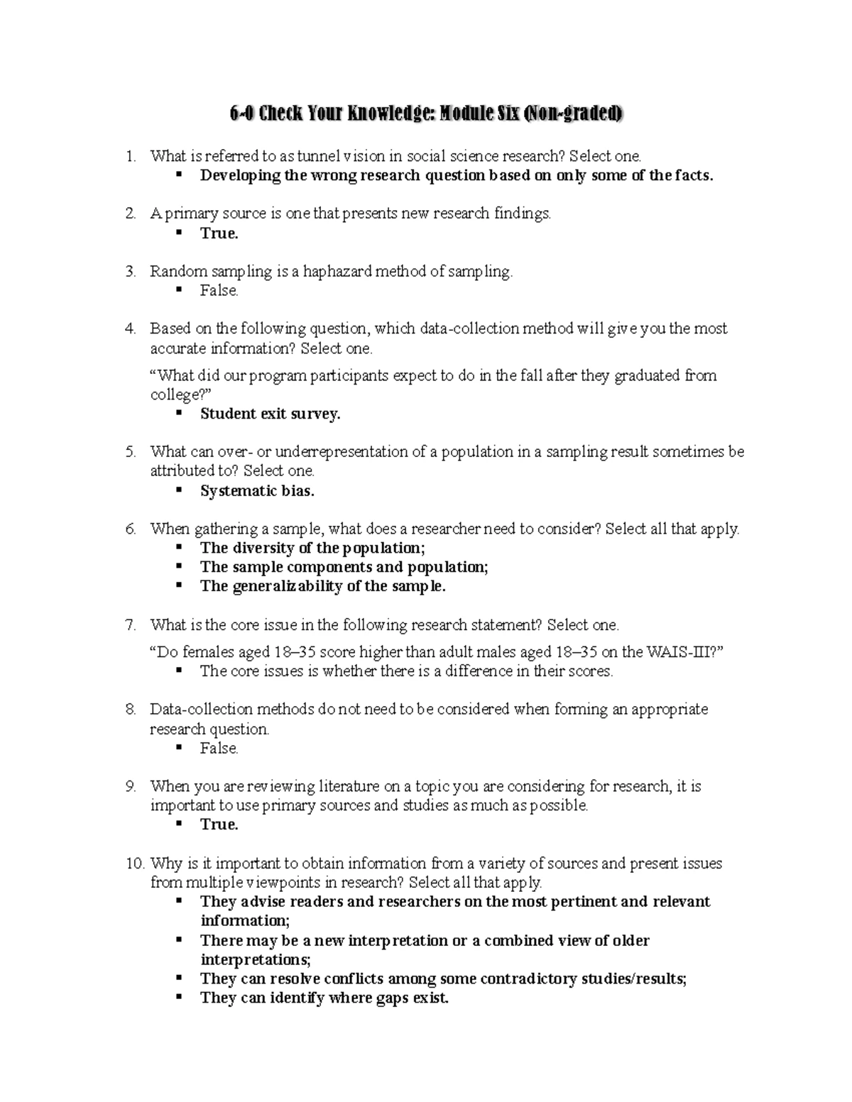 Module 6 3 quiz understanding research sources methods studocu