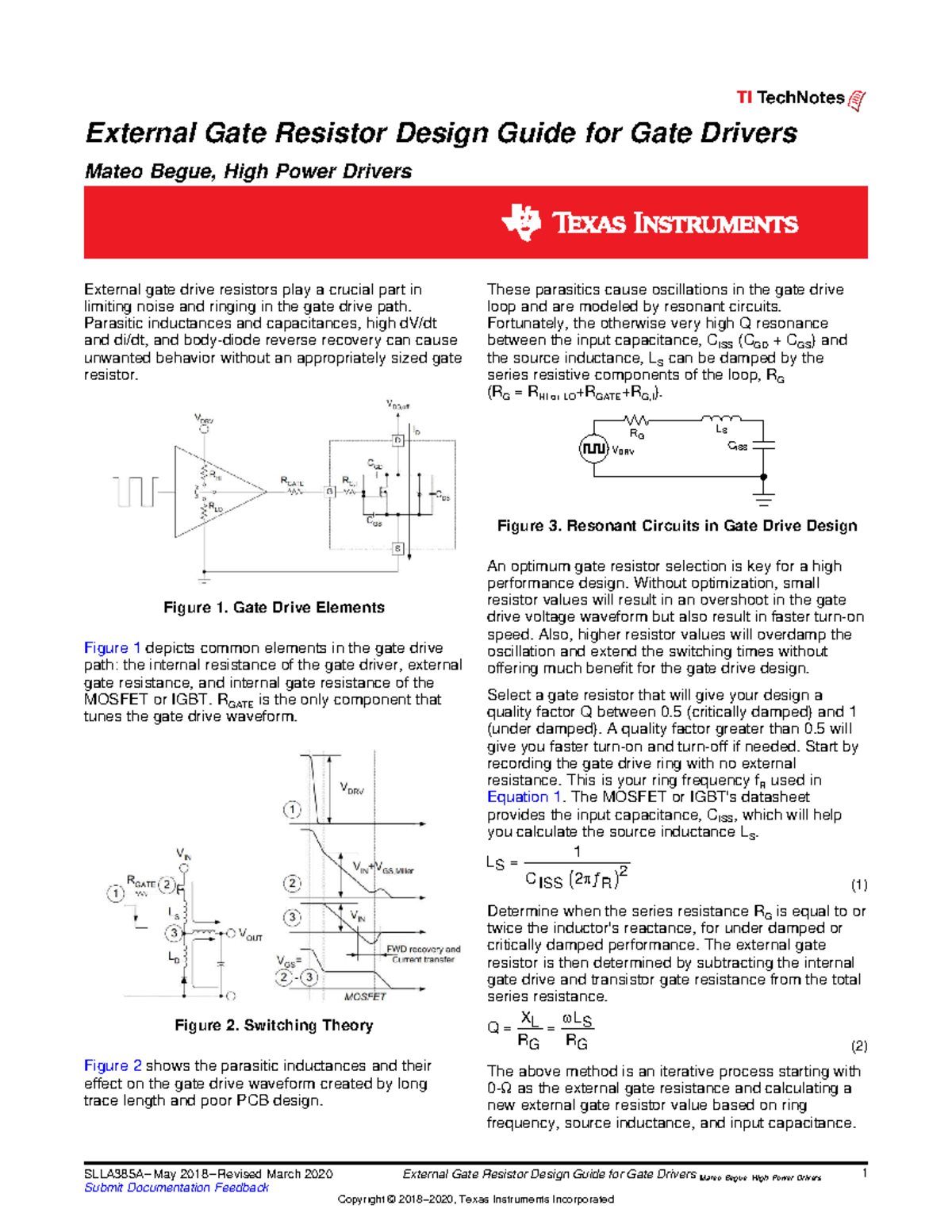 External Gate Resistor Design Guide (SLLA385A) for Gate Drivers - Studocu