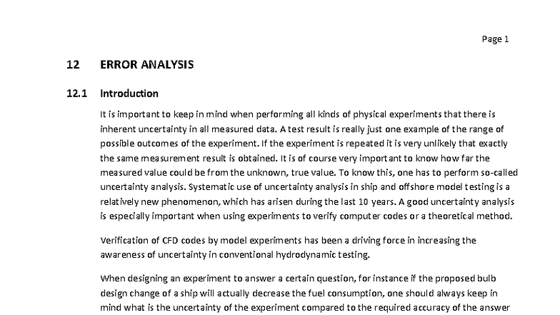12. Error Analysis in Uncertainty Measurement for Ship Testing - Studocu