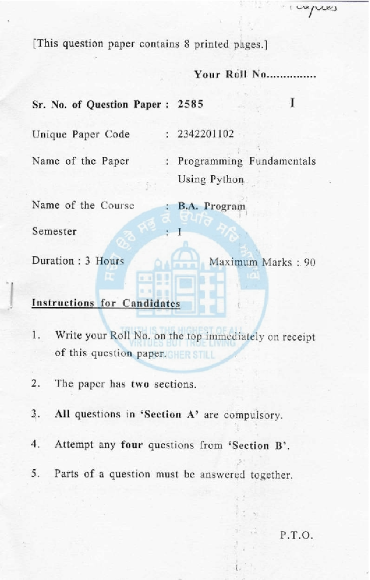 BE Programming Fundamentals Using Python - Past Year Questions - Studocu