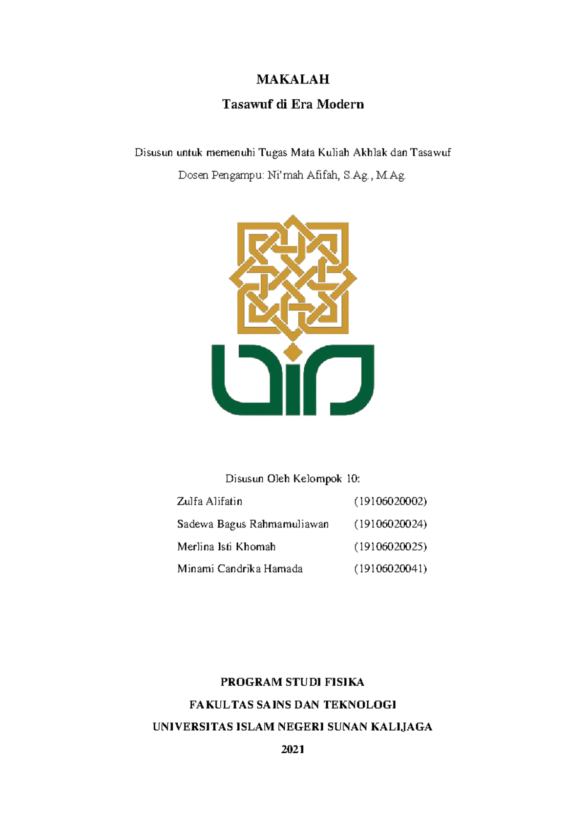 Makalah Kelompok 10: Tasawuf dalam Konteks Modern (Akhlak-Tasawuf) - Document Preview