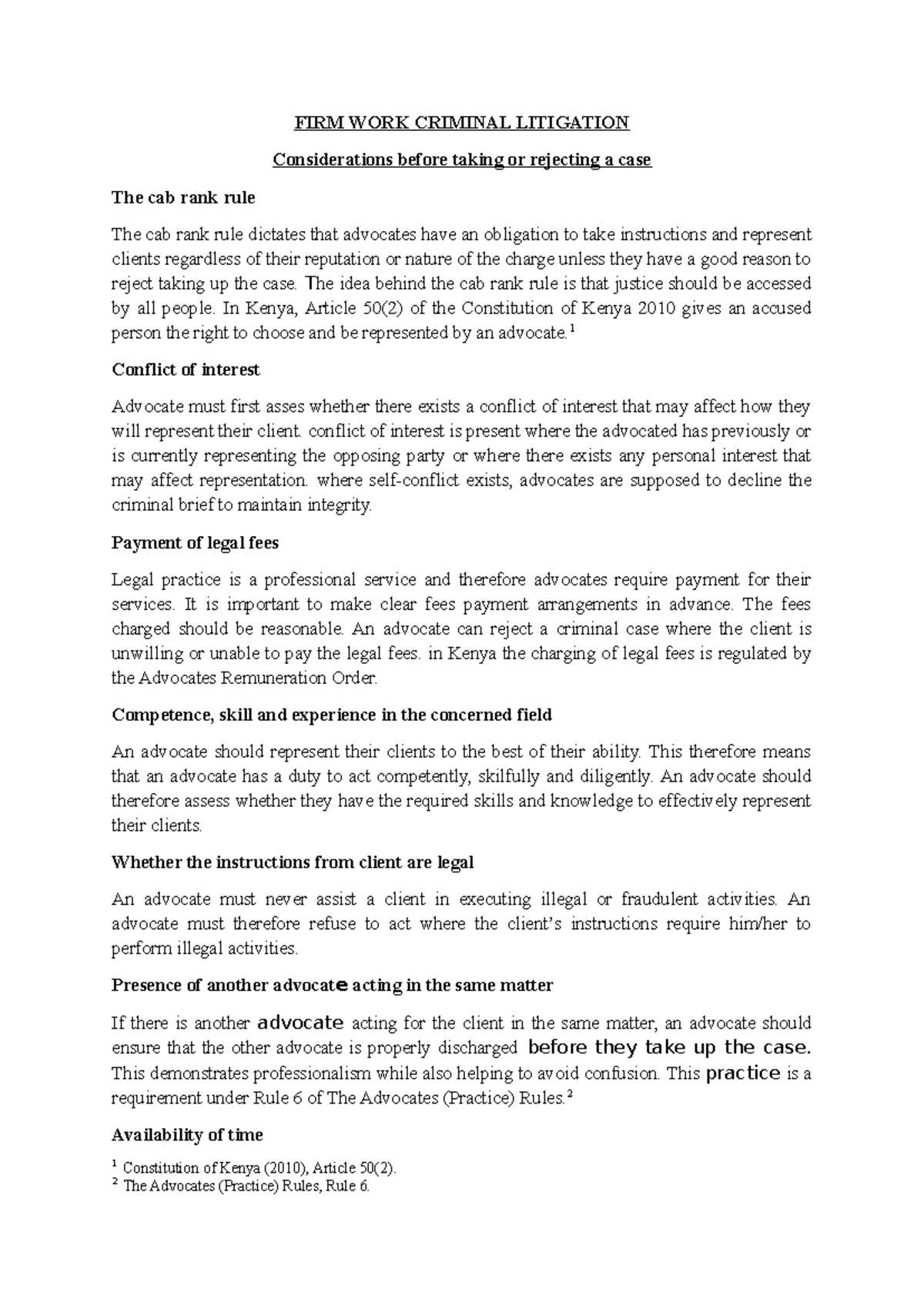 FIRM WORK CRIMINAL LITIGATION: Key Considerations for Advocates - Studocu