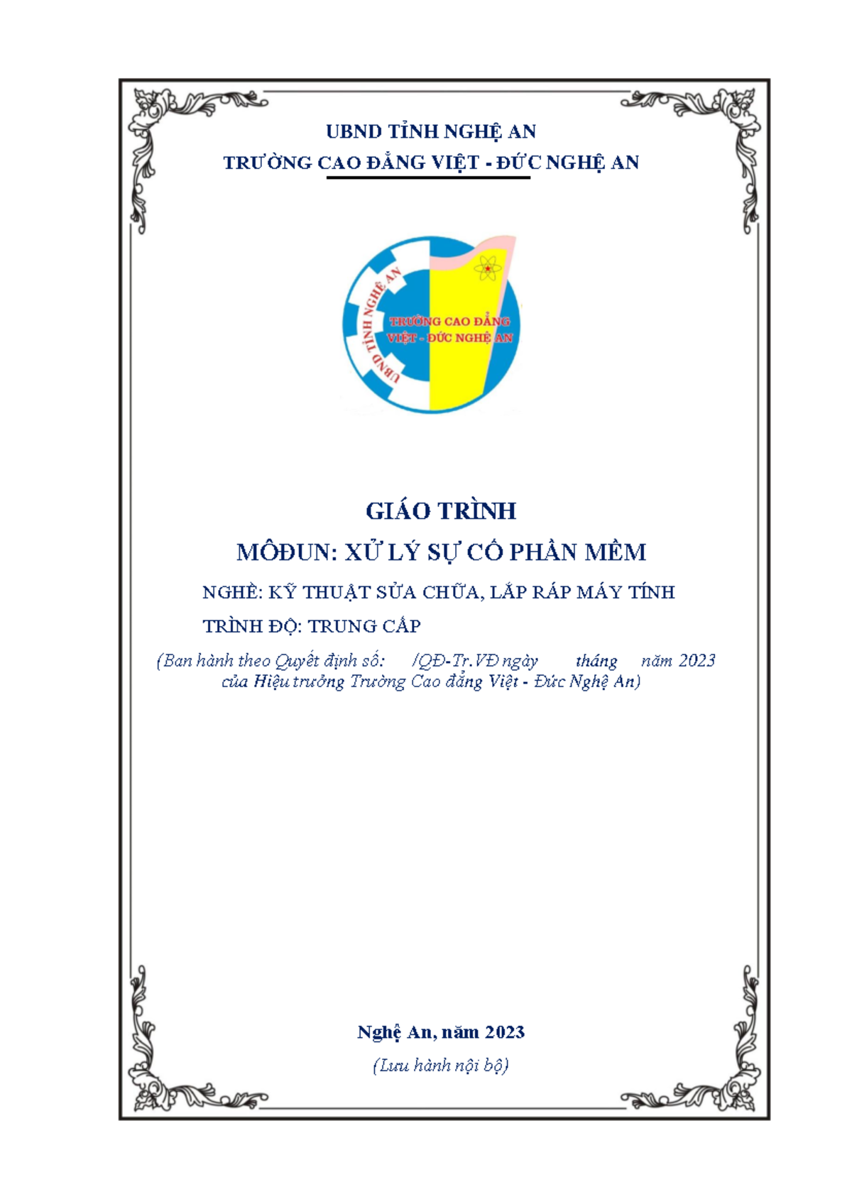 Giáo Trình Mô Đun Xử Lý Sự Cố Phần Mềm - Năm 2023 (5529) - Document Preview