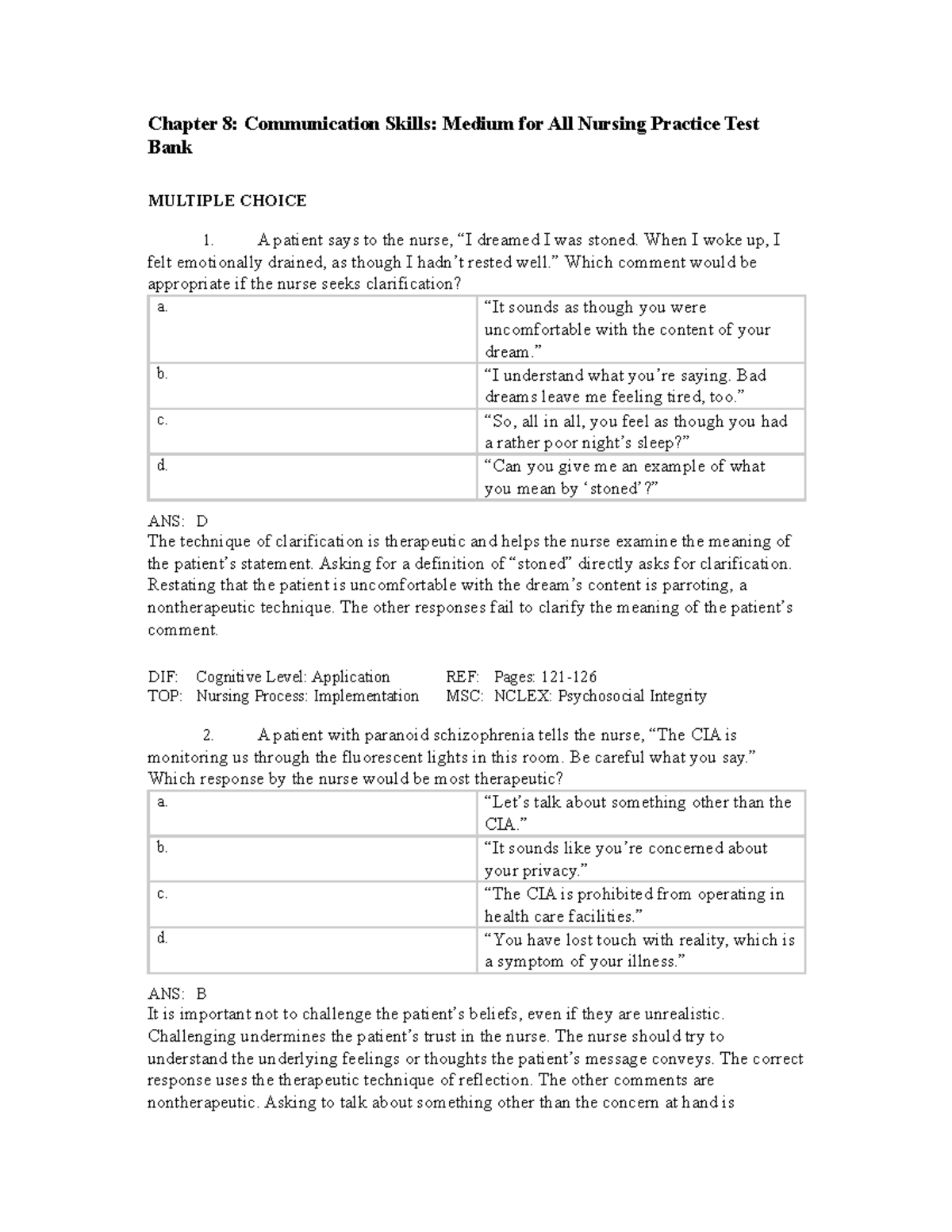 Chapter 8: Communication Skills for Effective Nursing Practice - Studocu