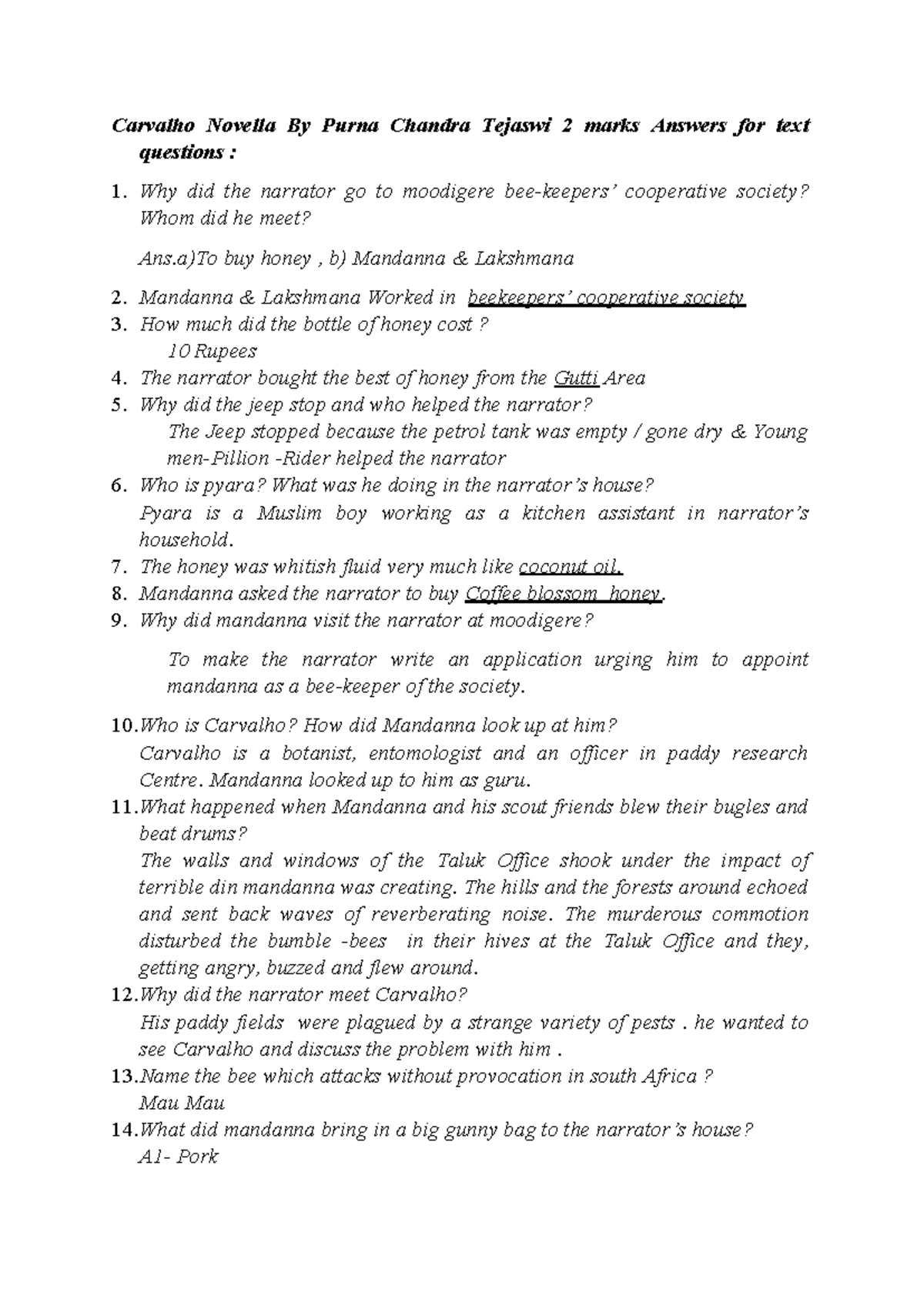 Q&A for Carvalho: Text Questions & Answers by Purna Chandra Tejaswi ...