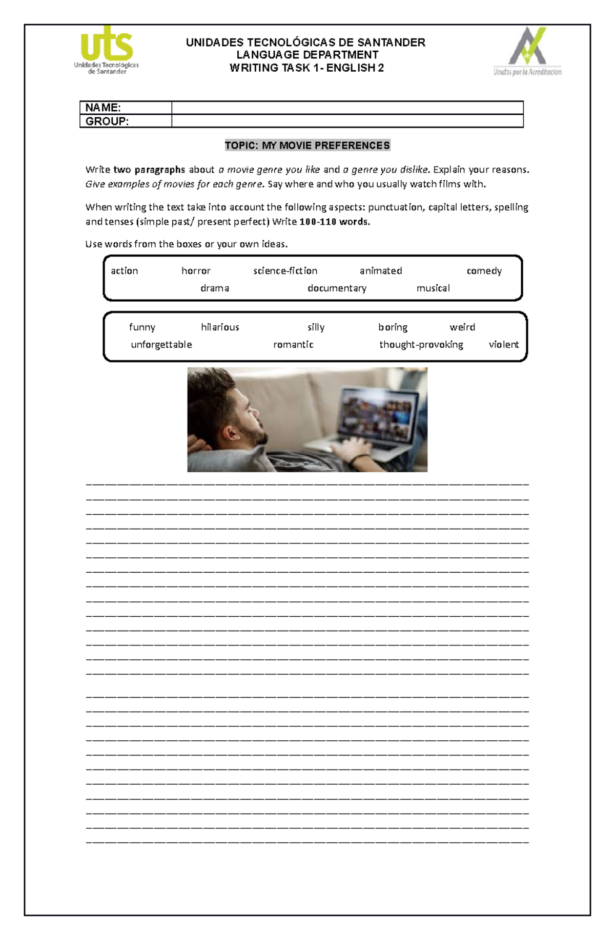 Writing TASK 1 English 2 FA 2023 2 - UNIDADES TECNOLÓGICAS DE SANTANDER ...