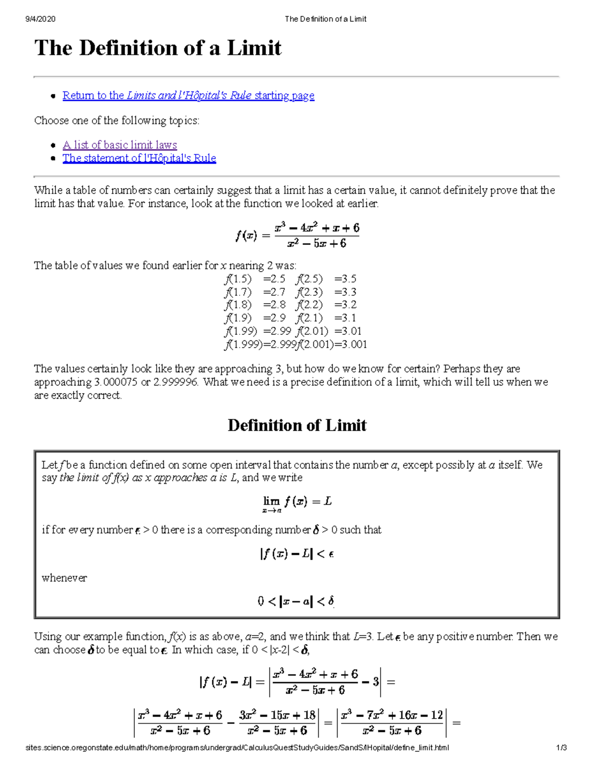 Week 001: Precise Definition of a Limit in Calculus - Studocu