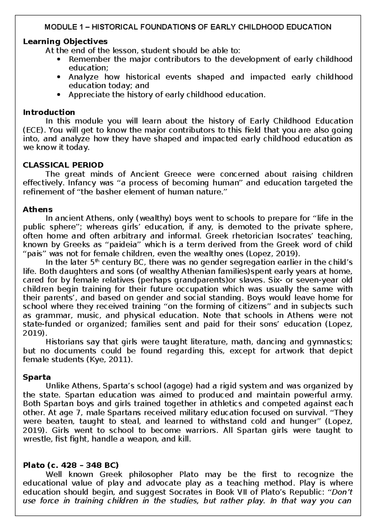 ECE 3 Module 1: Historical Foundations of Early Childhood Education ...