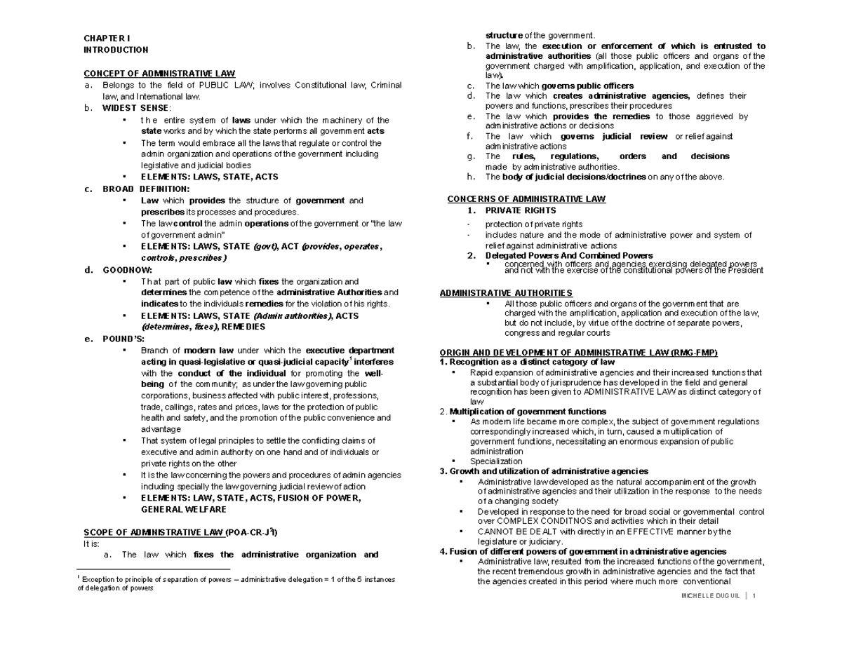 Administrative Law Concepts and Principles (Admin 101) - Studocu