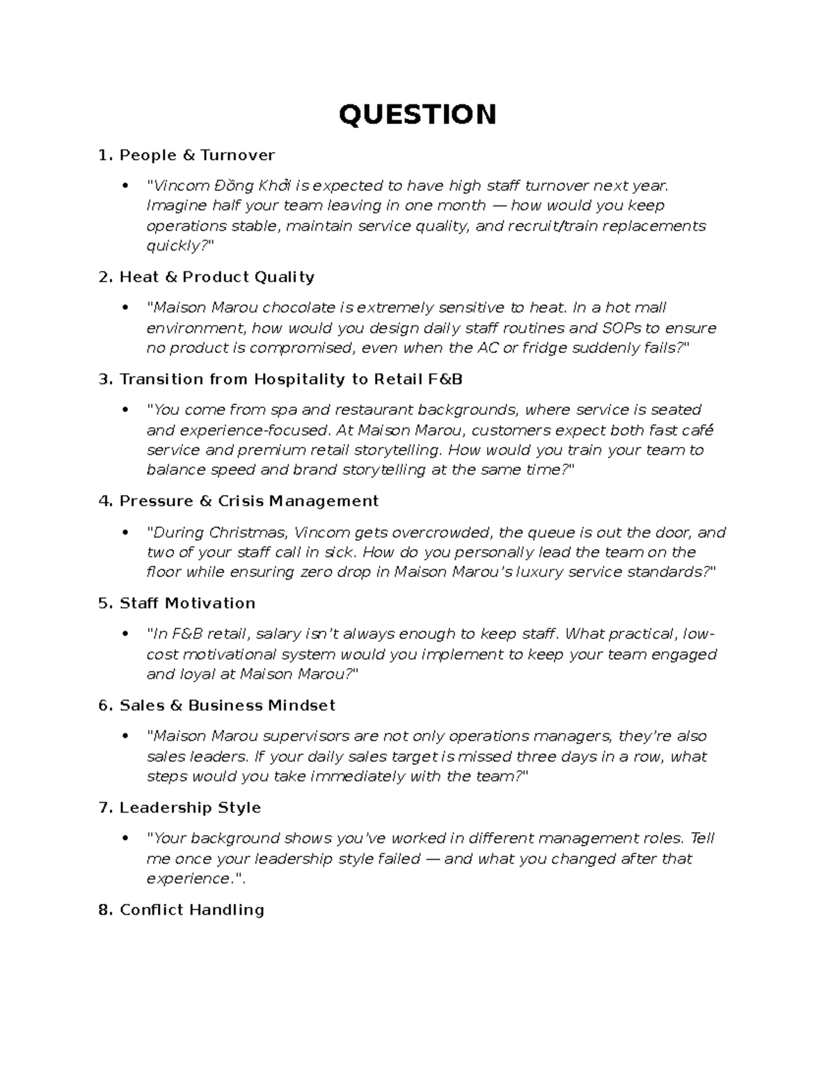 Interview Questions for Staff Management & Operations (Course Code ...