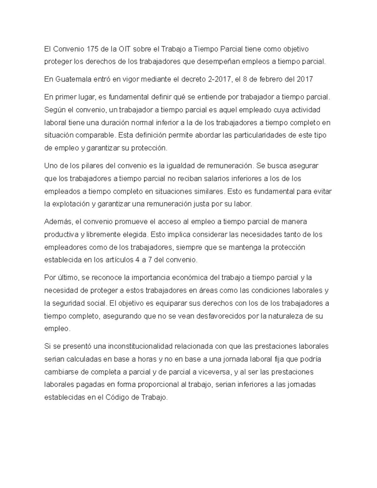 Análisis del Convenio 175 de la OIT sobre Trabajo a Tiempo Parcial ...
