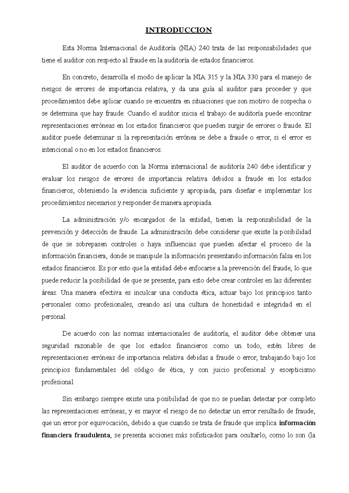 Auditoría III NIA 240: Responsabilidades del Auditor ante el Fraude ...