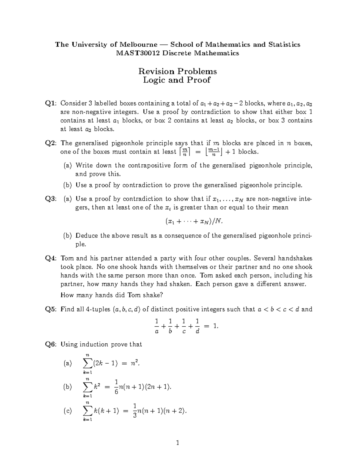 MAST30012 Discrete Mathematics Revision Questions and Problems - Studocu
