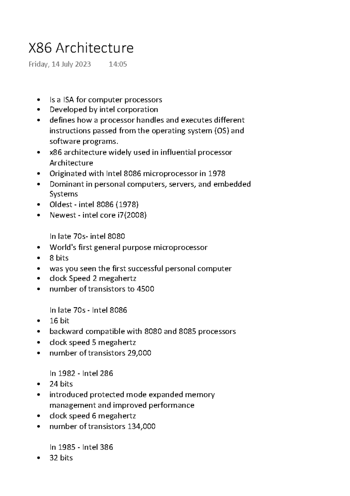 X86 Architecture Overview: Key Features and Evolution Notes - Studocu