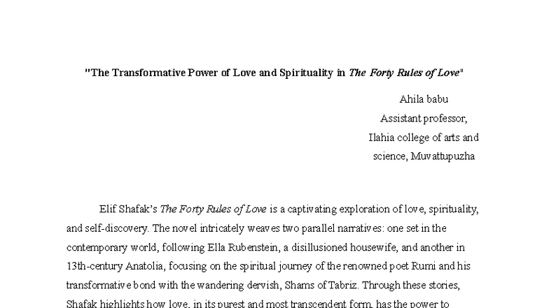 The Forty Rules of Love - easy notes - "The Transformative Power of ...