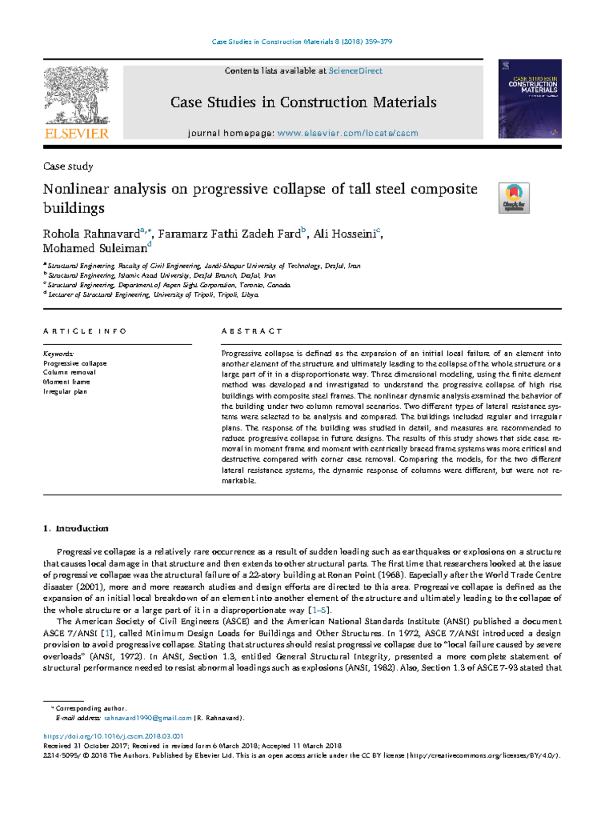Nonlinear Analysis of Progressive Collapse in Tall Steel Composite ...
