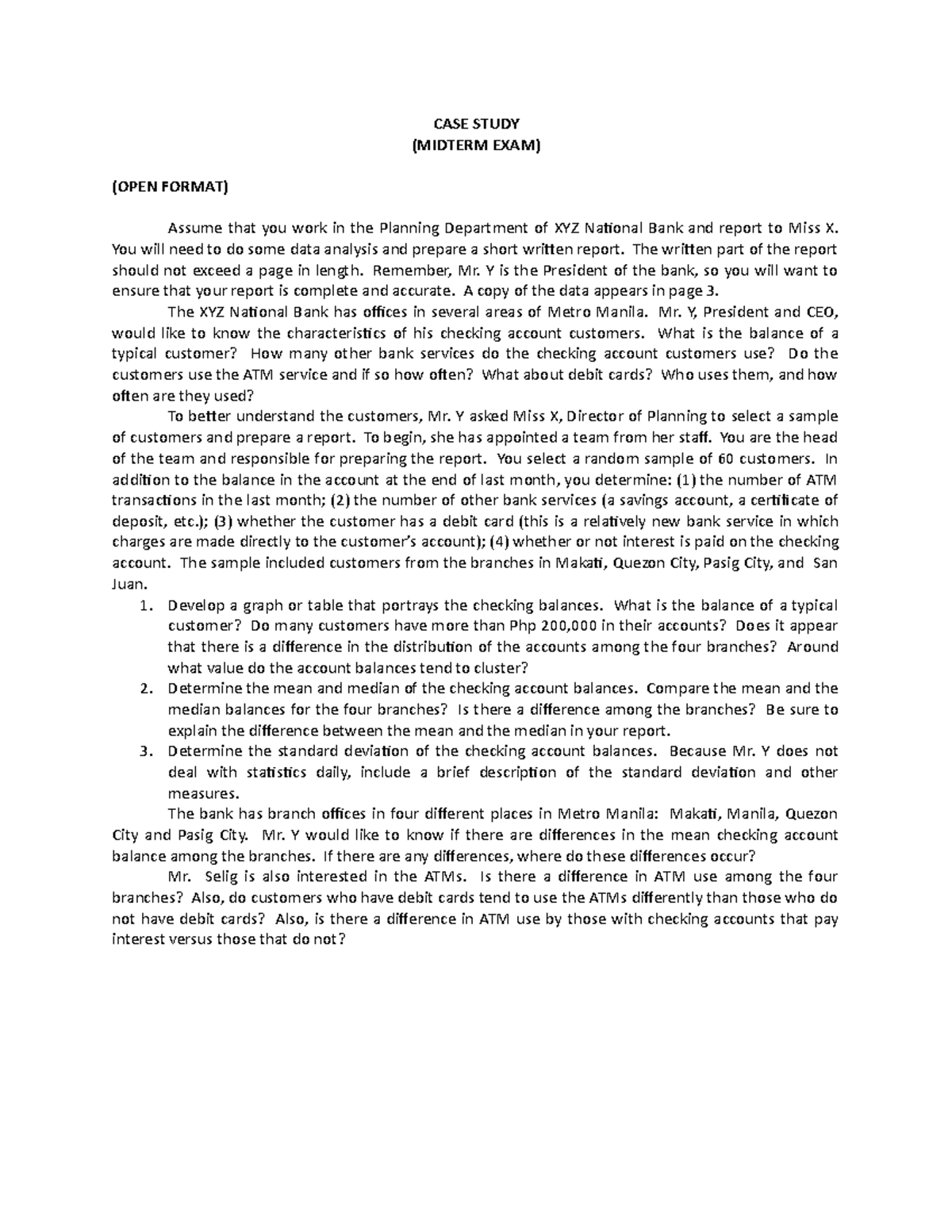 Case Study Analysis for Midterm Exam - XYZ National Bank (MKT101) - Studocu