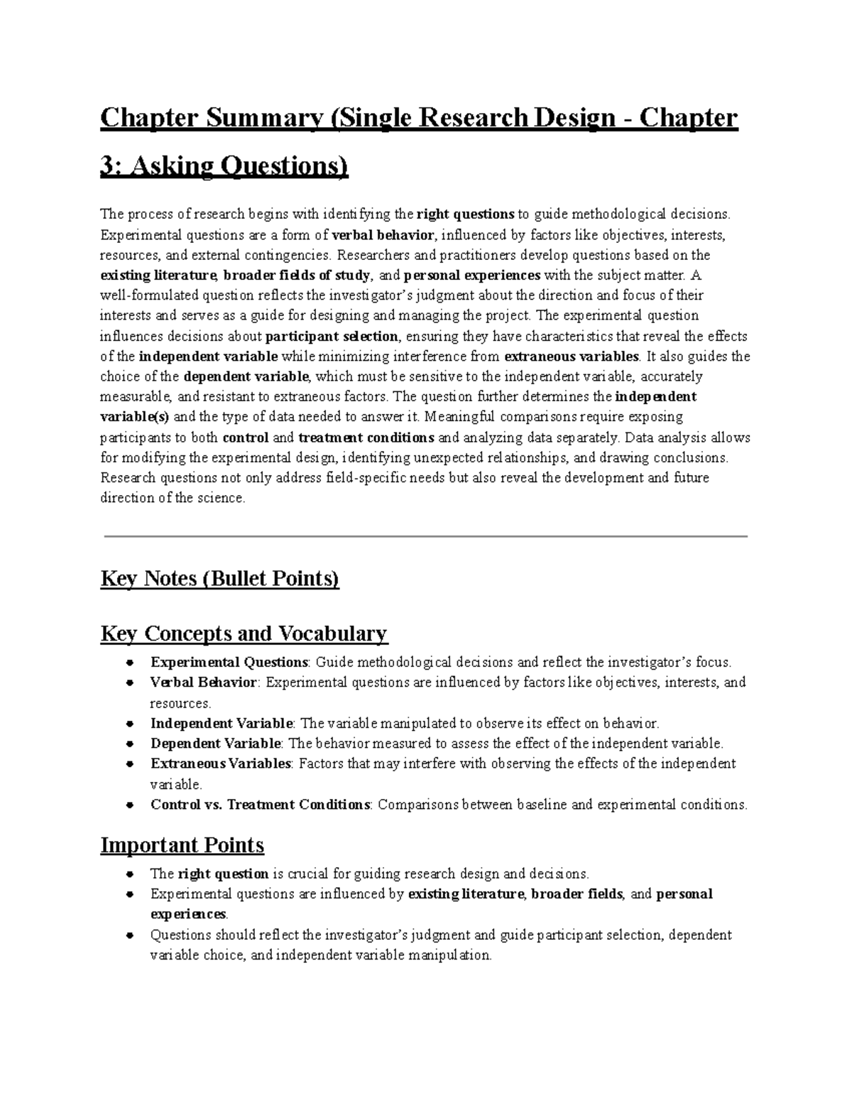 Chapter Summary (SRD 3: Asking Questions in Research Design) - Studocu