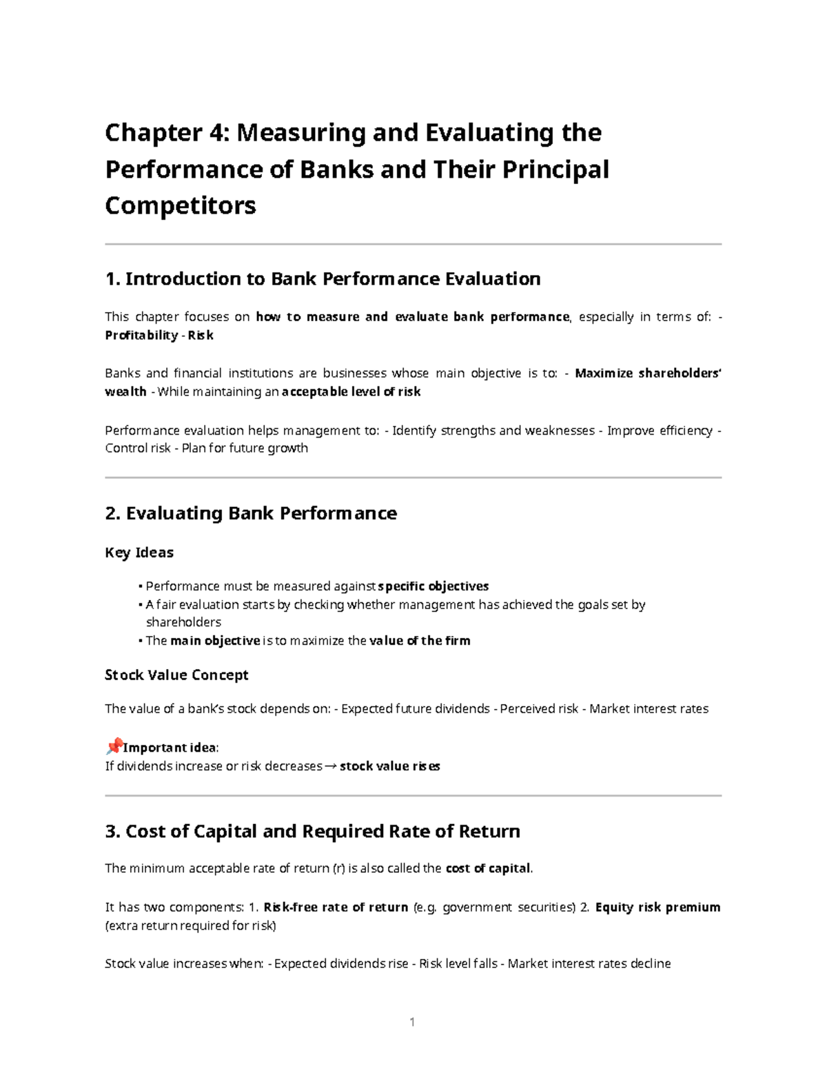 Chapter 4: Detailed Notes on Measuring & Evaluating Bank Performance ...