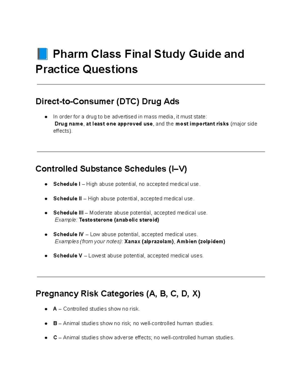 Pharm DTC Final Exam Study Guide & Practice Questions - Studocu