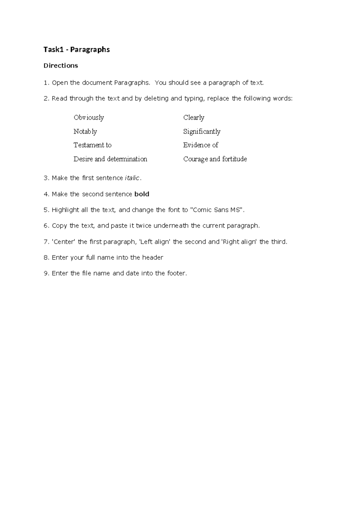 Task 1 & 2 Directions for Editing Paragraphs and Formal Letters - Studocu