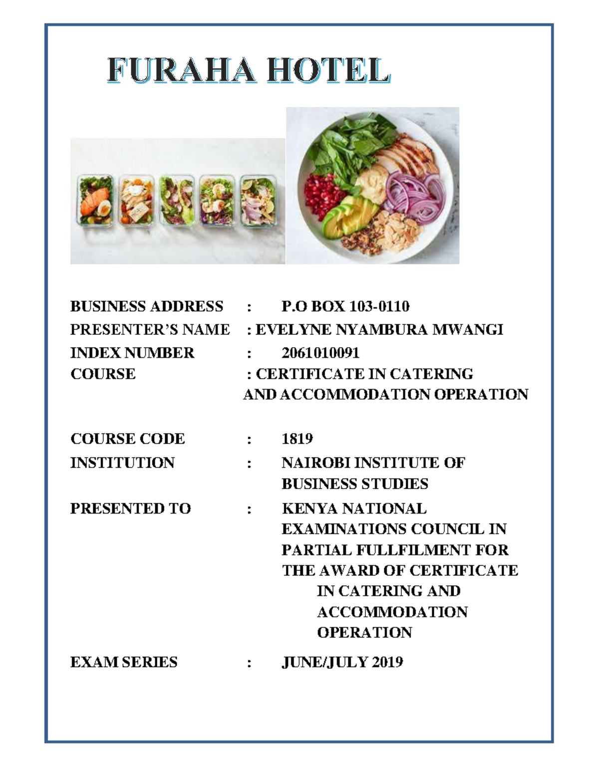 Bplan 021 - Comprehensive Business Plan for Furaha Hotel (Course Code ...