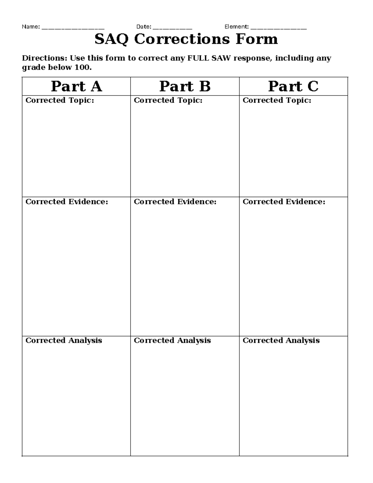 SAQ Corrections Form - Name: ___________________ Date ...