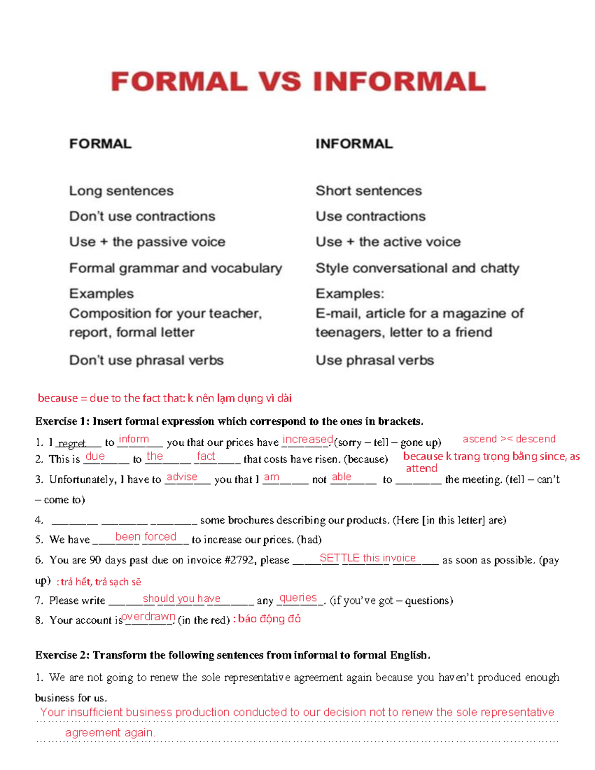 Formal- Informal_Tiếng Anh Thương Mại - Exercise 1: Insert formal ...