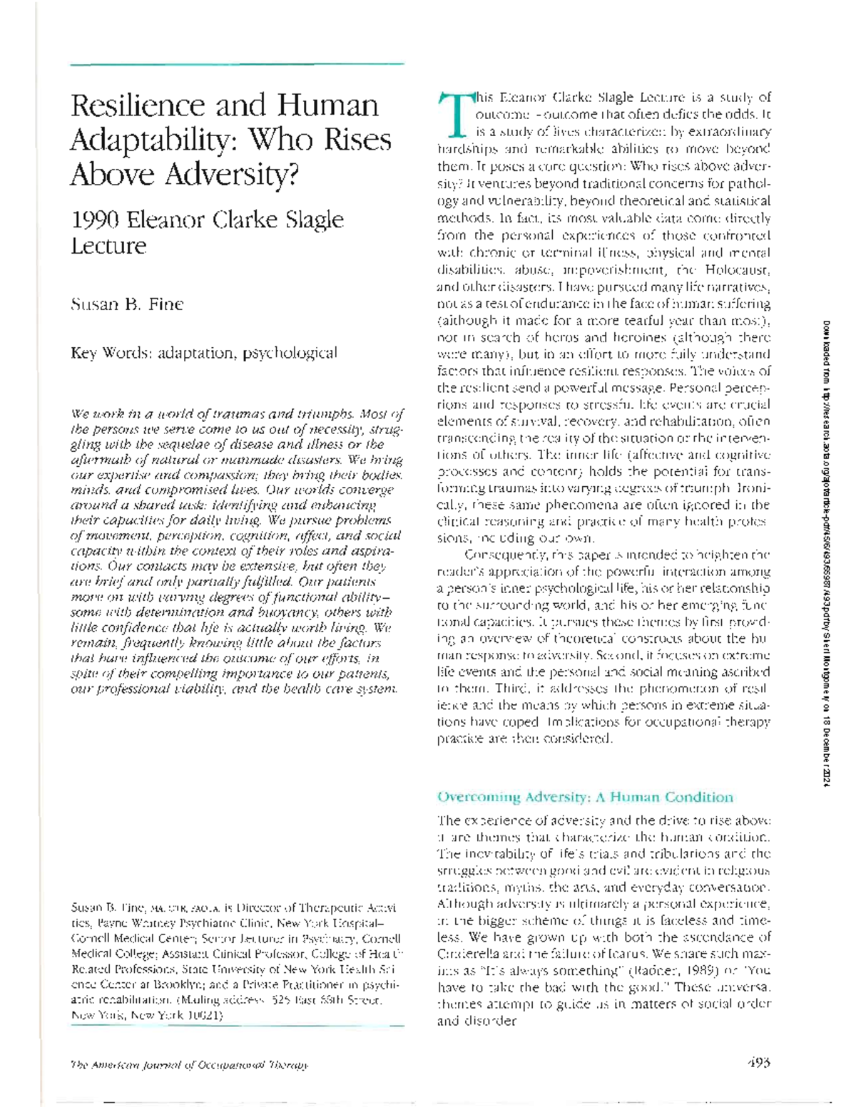 Resilience and Adaptability in Overcoming Adversity: A Lecture ...