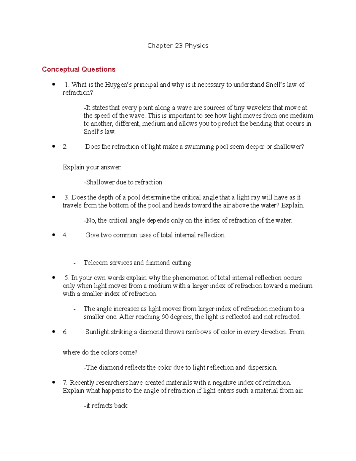 Chapter 23 Physics Quiz Answers: Key Concepts and Explanations - Studocu