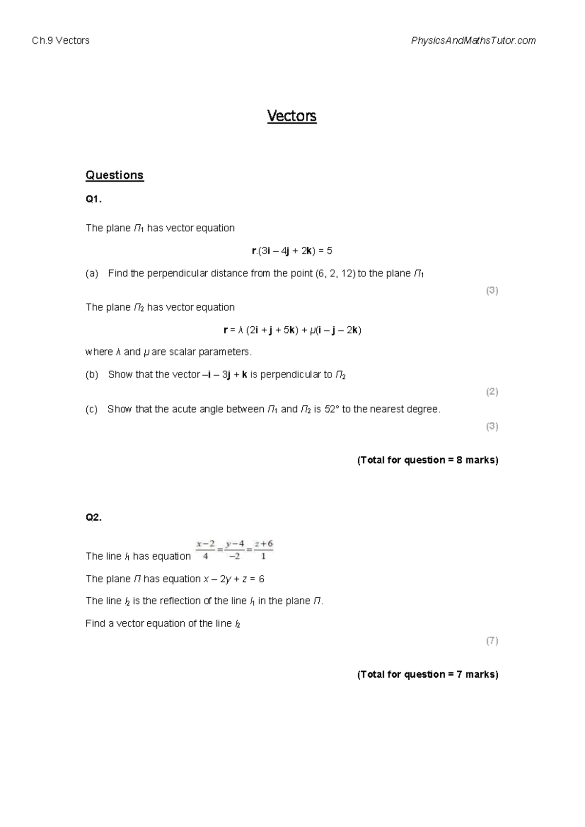 Ch.9 Vectors PMT: Comprehensive Questions and Solutions - Studocu