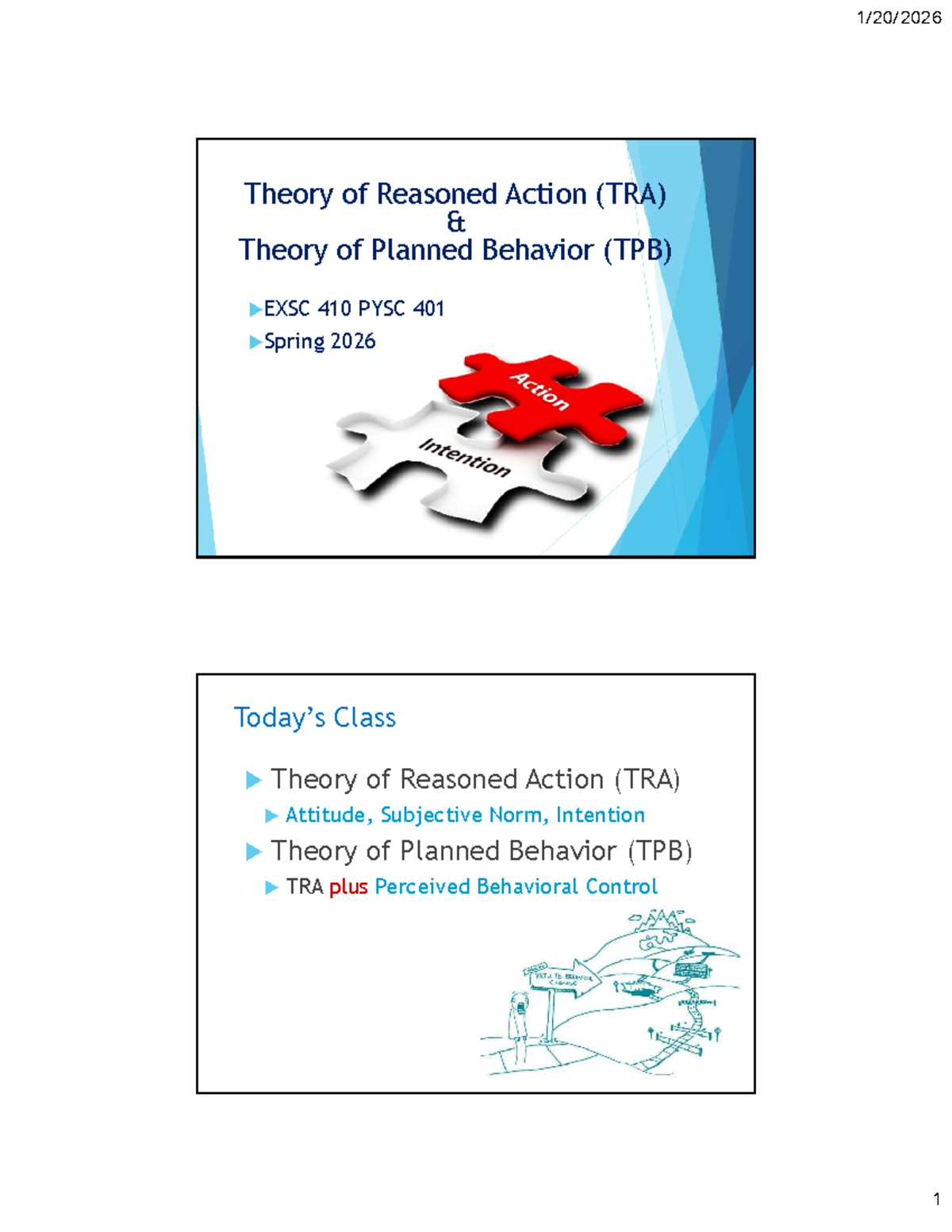 EXSC 410 PYSC 401 Lecture: TRA & TPB Overview - Studocu