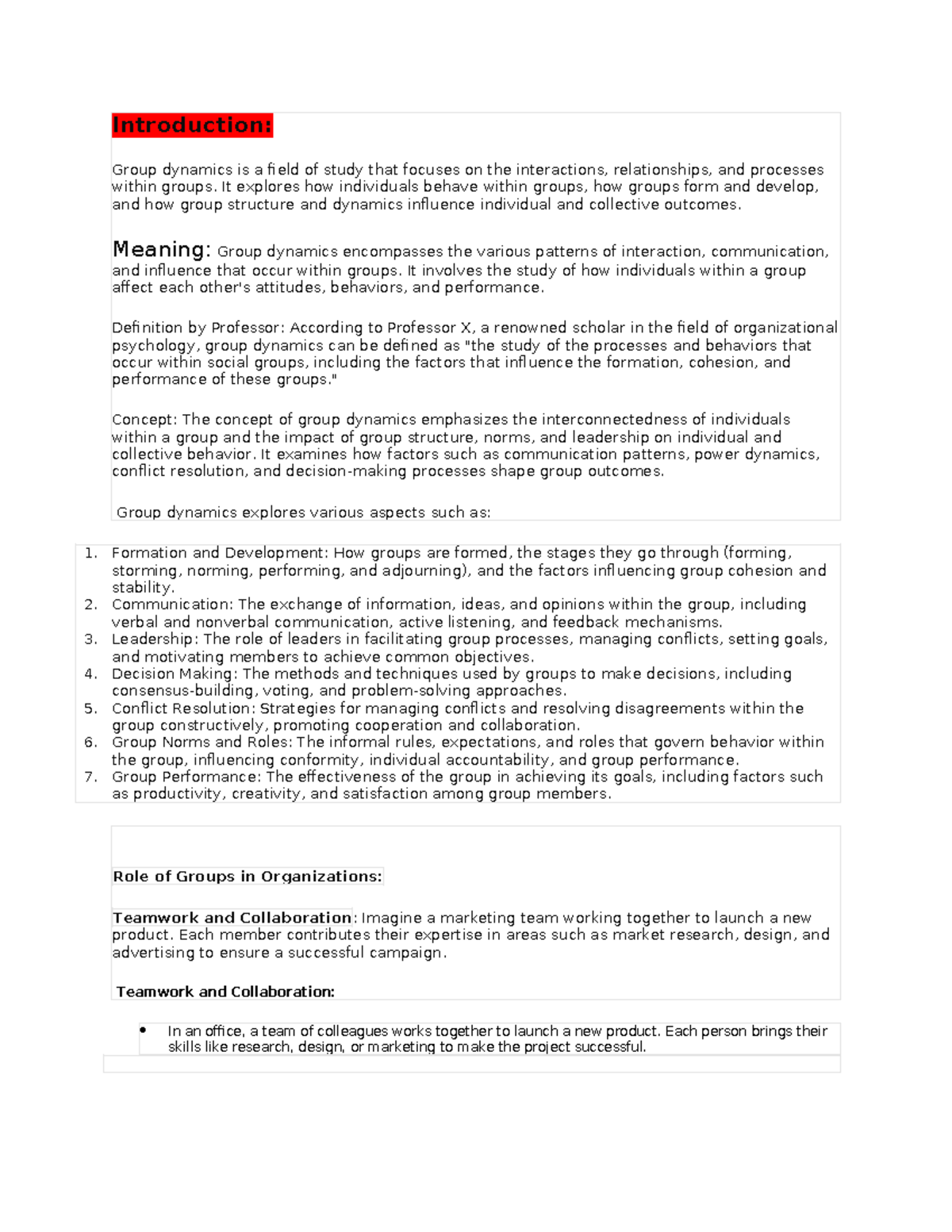 Group Dynamics - Comprehensive Study Notes - Studocu