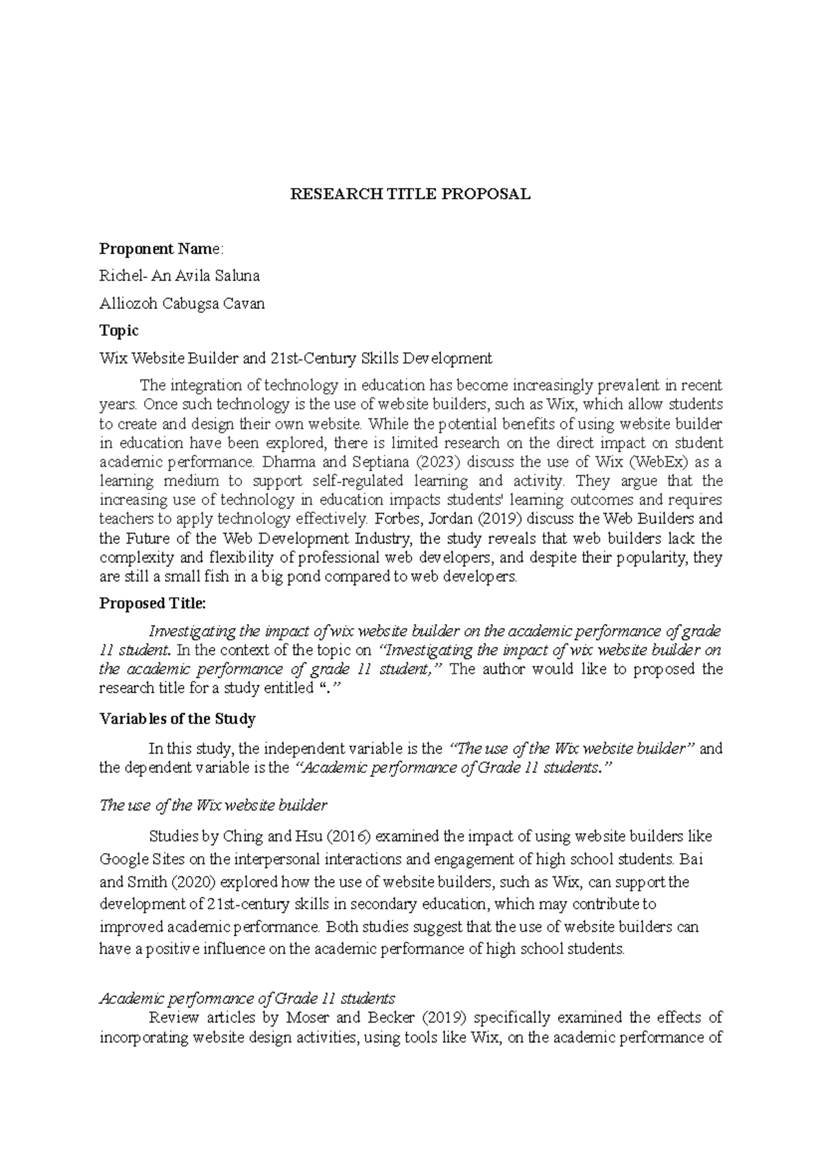 Title Presentation Proposal Template - RESEARCH TITLE PROPOSAL ...