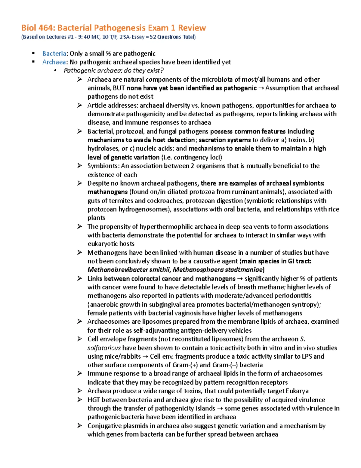 Biol 464 Exam 1 Study Guide - LECTURE 1 What are pathogens? A pathogen ...