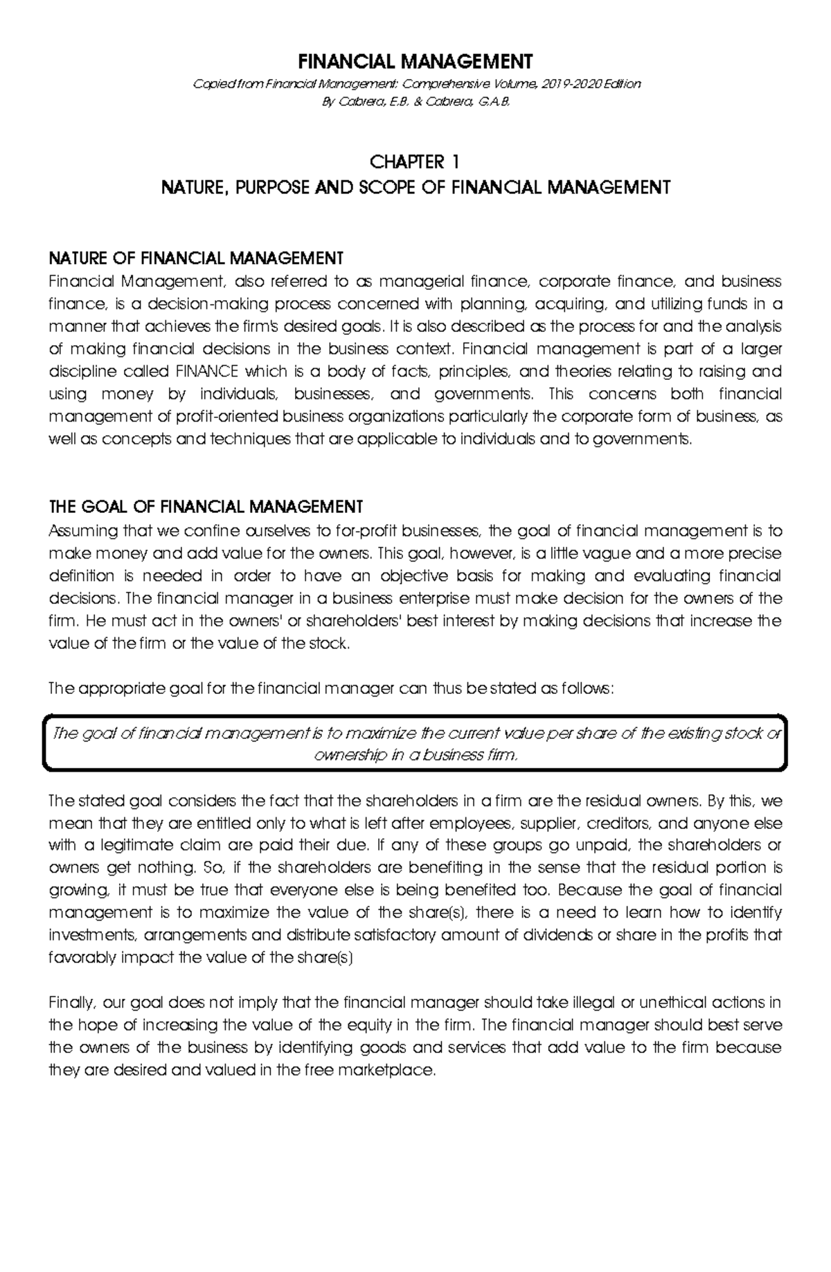 Chapter 1-4 FM: Overview & Key Concepts of Financial Management - Studocu