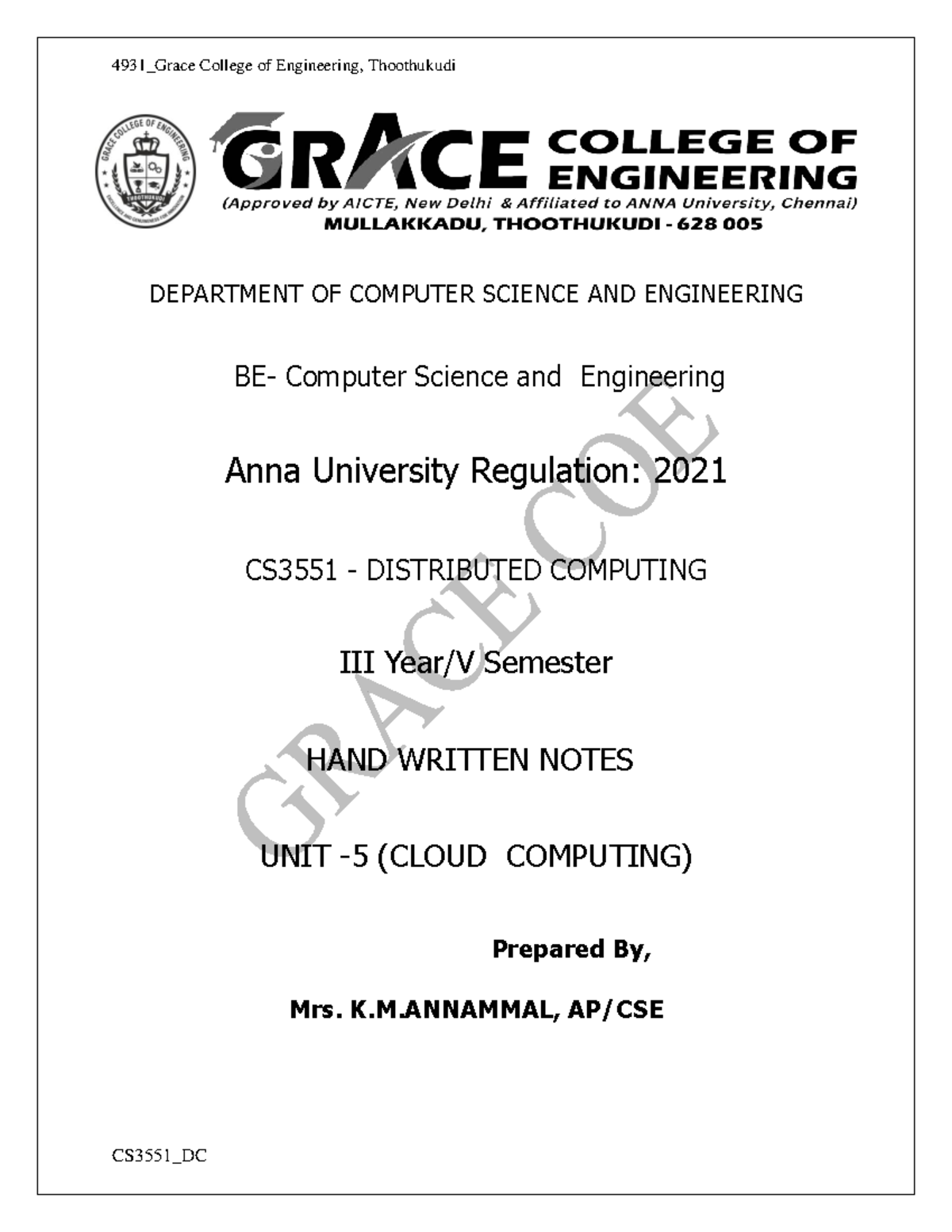 V CSE CS3551 DC Unit-5 - Handwritten Notes on Distributed Computing ...