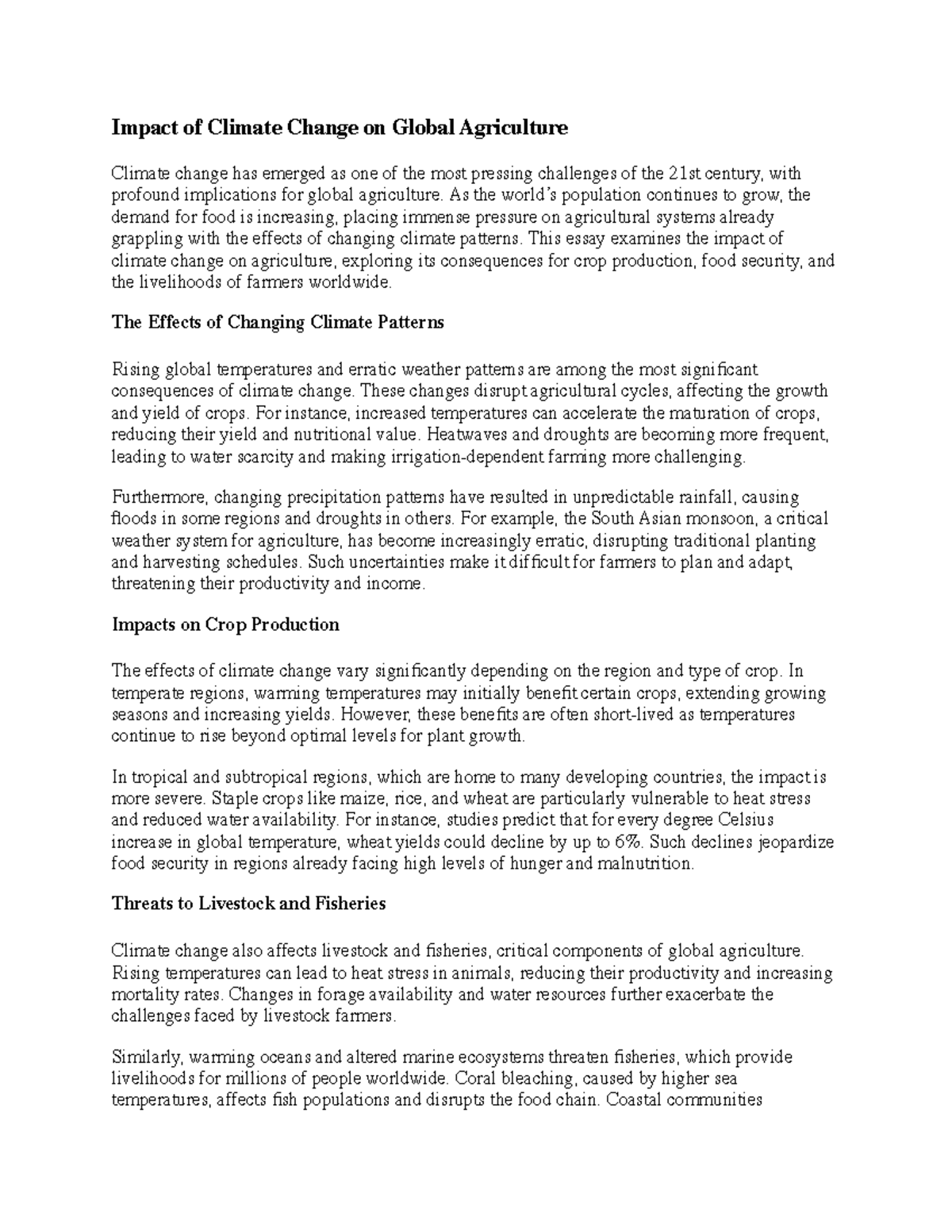Impact of Climate Change on Global Agriculture Impact of Climate Change ...