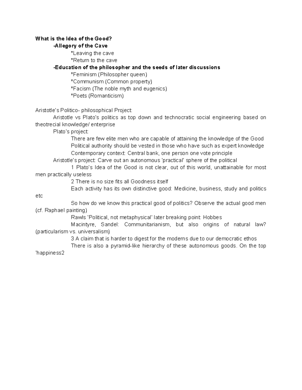 Philosophical Project: The Idea of the Good in Politics (9th Class ...
