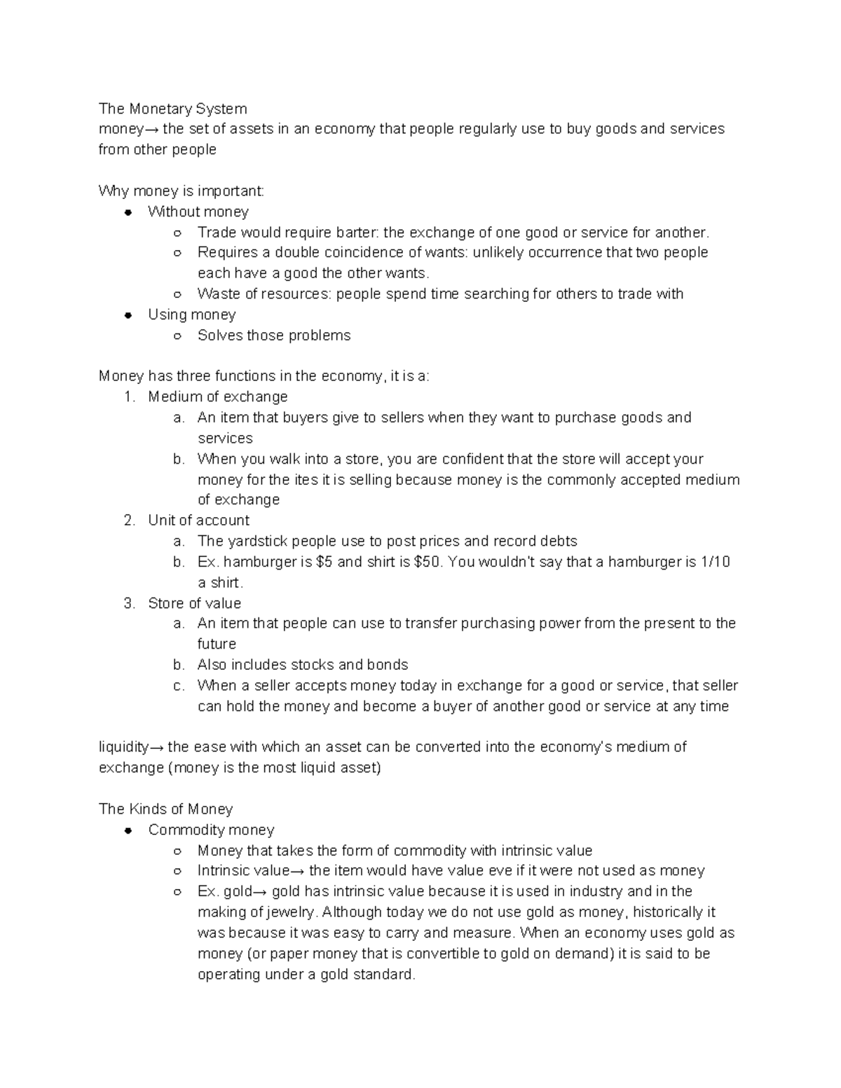 THE Monetary System Macro Study Guide (1) - The Monetary System money→ ...