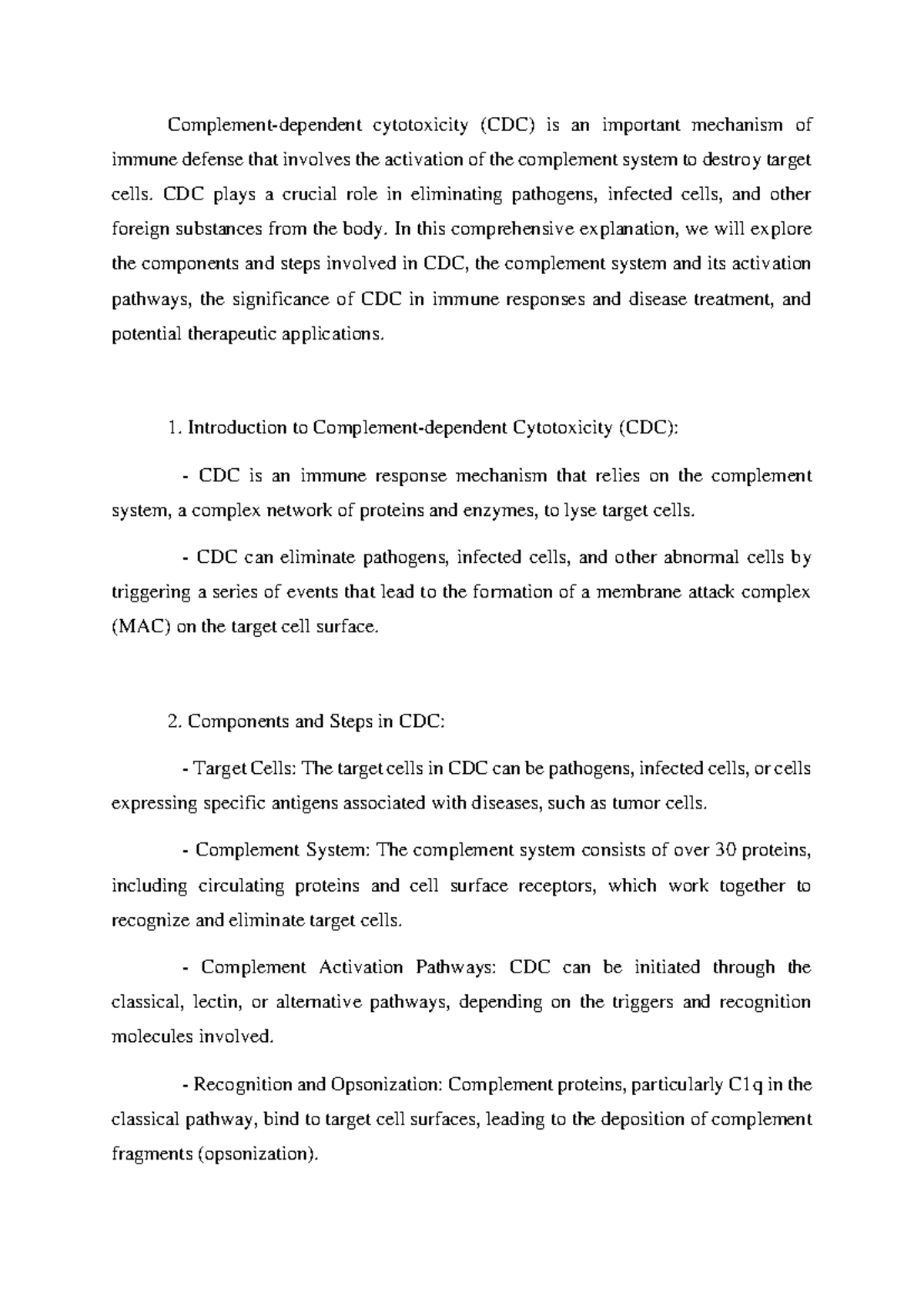 Comprehensive Study on Complement-Dependent Cytotoxicity (CDC) - Studocu